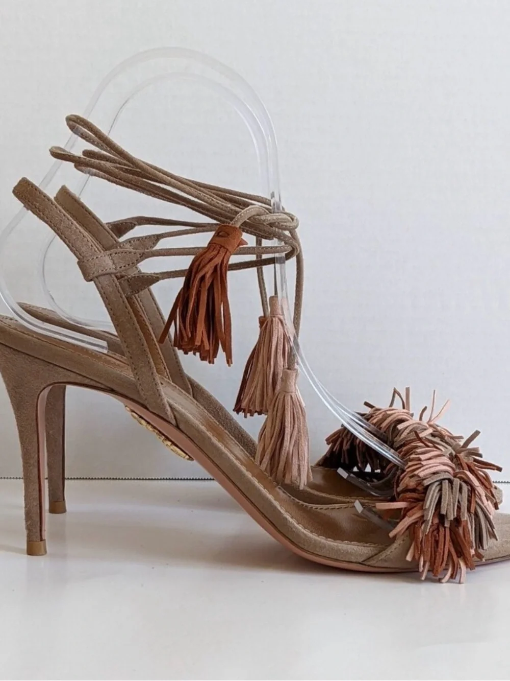 Aquazzura Wild Thing 85 mm Terracotta Suede Fringes Sandal Heels size 38